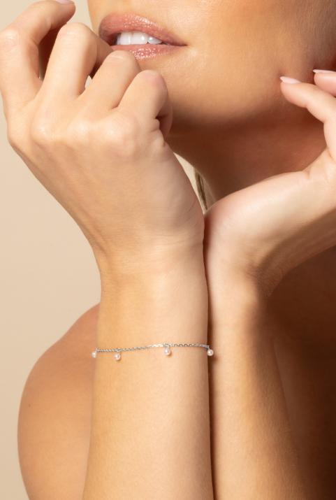 Milakoya 5 pearls bracelet on a white gold chain  - Redline - 0++