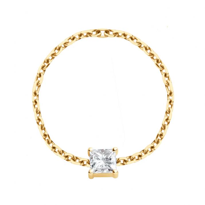 Ring with 0.11ct Princess Diamond in Yellow Gold Prong Setting - Redline - 0++