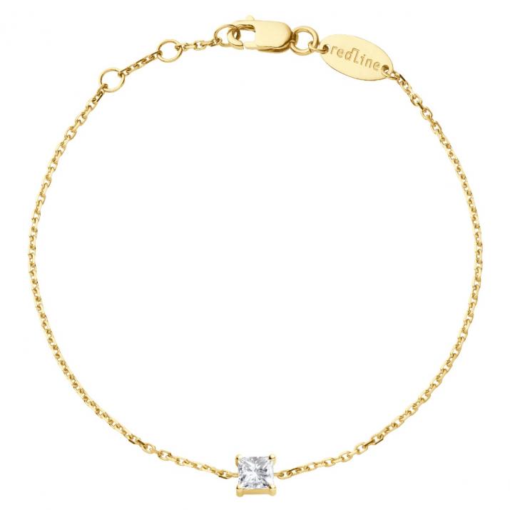 Chain Bracelet For Women with 0.11ct Princess Diamond in Yellow Gold Prong Setting - Redline - 0++