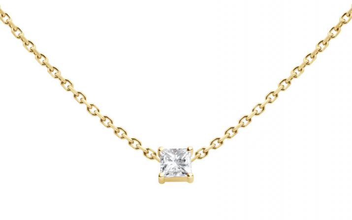 Chain Necklace For Women with 0.11ct Princess Diamond in Yellow Gold Prong Setting - Redline - 0++