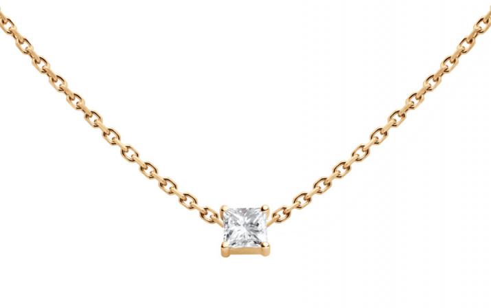 Chain Necklace For Women with 0.11ct Princess Diamond in Rose Gold Prong Setting - Redline - 0++