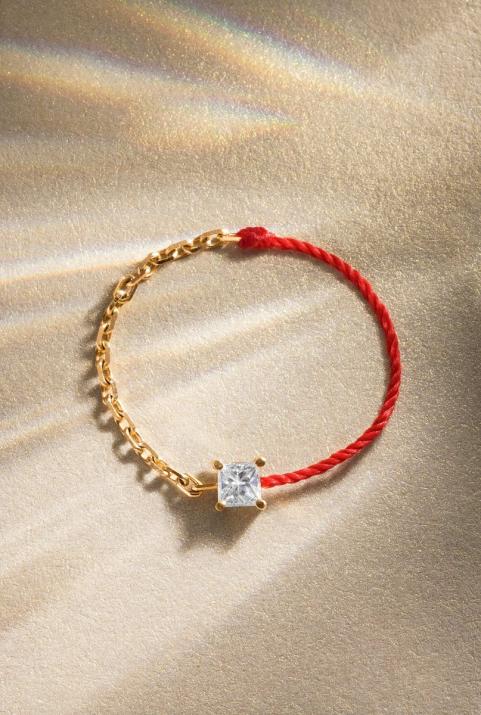 String Ring with 0.11ct Princess Diamond in Rose Gold Prong Setting - Redline - 0++