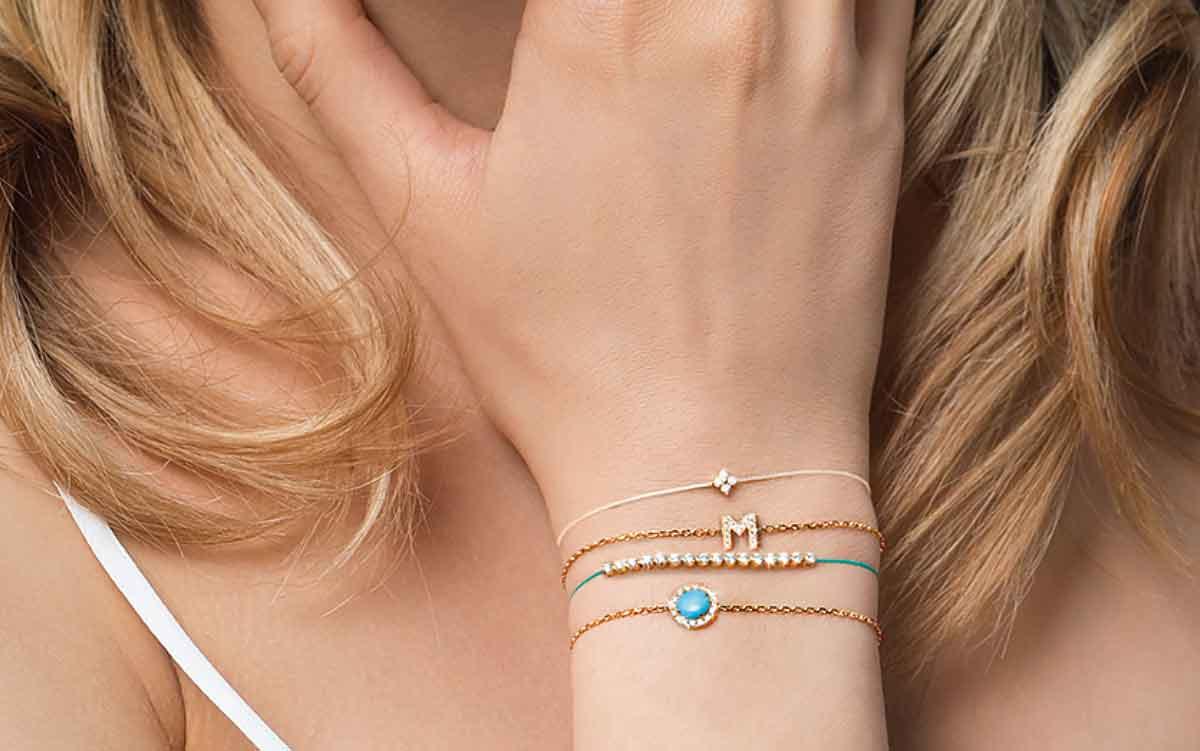 Redline Jewerly Shiny String Bracelet For Women With 0 04ct Round Diamond In White Gold Prong Setting Redline