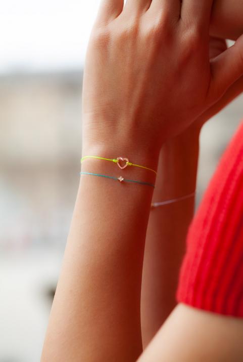 String Bracelet For Women with 0.05ct Round Diamond in Rose Gold Pavé Setting - Redline - 0++