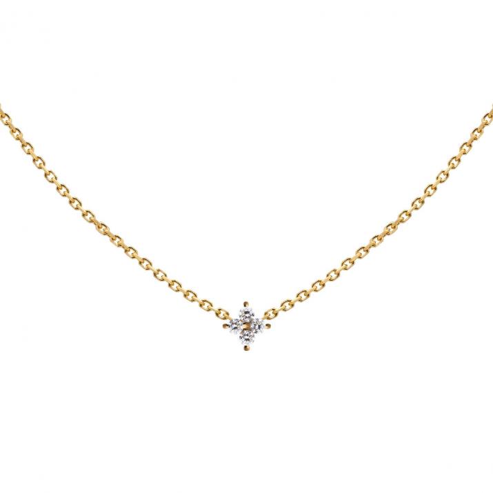 Chain Necklace For Women with 0.04ct Round Diamond in Yellow Gold Prong Setting - Redline - 0++