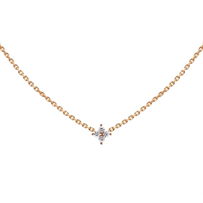 Chain Necklace For Women with 0.04ct Round Diamond in Rose Gold Prong Setting - Redline - 0++