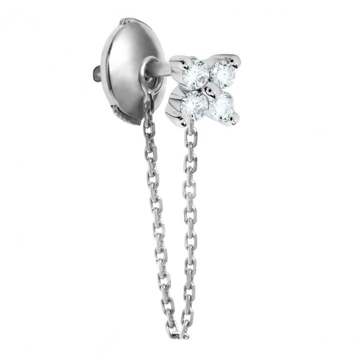 Earrings with 0.04ct Round Diamond in White Gold Prong Setting - Redline - 0++