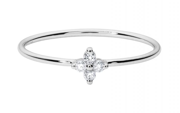 Ring with 0.056ct Round Diamond in White Gold Prong Setting - Redline - 0++