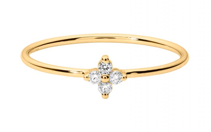 Ring with 0.056ct Round Diamond in Yellow Gold Prong Setting - Redline - 0++