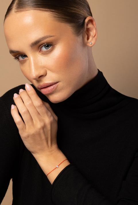 String Bracelet For Women with 0.10ct Pear Diamond in Rose Gold Prong Setting - Redline - 0++