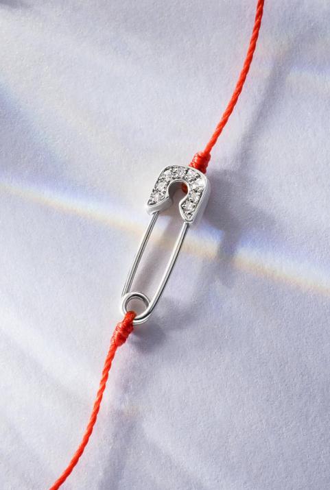 String Bracelet For Women with 0.029ct Round Diamond in White Gold Pavé Setting - Redline - 0++