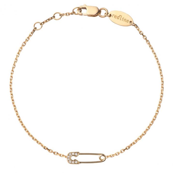 Chain Bracelet For Women with 0.029ct Round Diamond in Yellow Gold Pavé Setting - Redline - 0++