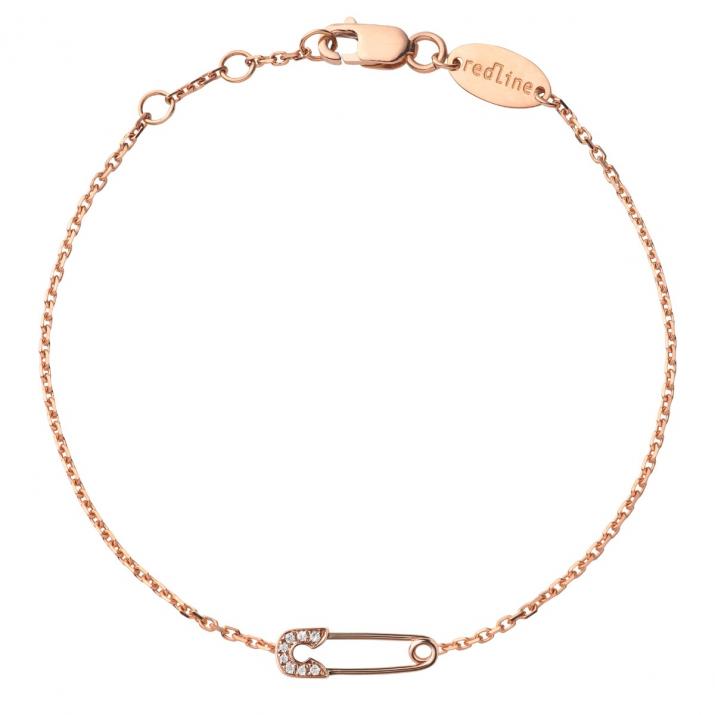 Chain Bracelet For Women with 0.029ct Round Diamond in Rose Gold Pavé Setting - Redline - 0++