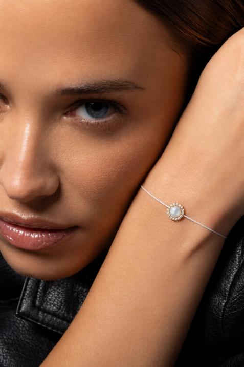 String Bracelet For Women with 0.085ct Round Diamond in Yellow Gold Prong Setting - Redline - 0++