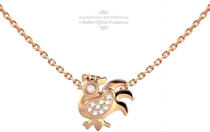Chain Necklace For Women with 0.04ct Round Diamond in Rose Gold Pavé Setting - Redline