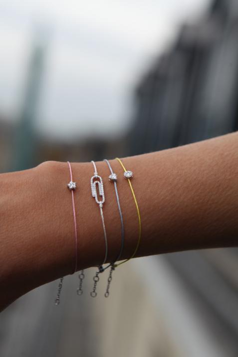 String Bracelet For Women with 0.05ct Round Diamond in White Gold Prong Setting - Redline - 0++