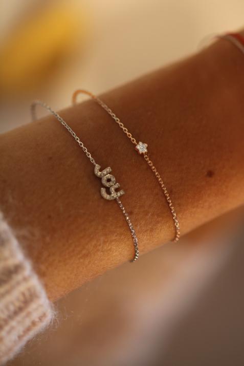 Chain Bracelet For Women with 0.05ct Round Diamond in Rose Gold Prong Setting - Redline - 0++