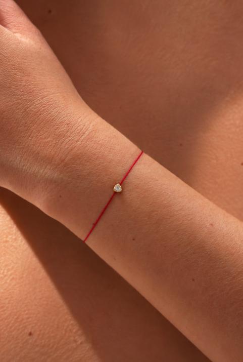String Bracelet For Women with 0.05ct Round Diamond in Yellow Gold Prong Setting - Redline - 0++