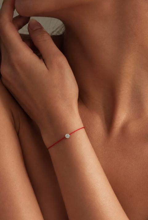 String Bracelet For Women with 0.05ct Round Diamond in White Gold Prong Setting - Redline - 0++