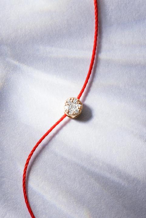 String Bracelet For Women with 0.05ct Round Diamond in Rose Gold Prong Setting - Redline - 0++
