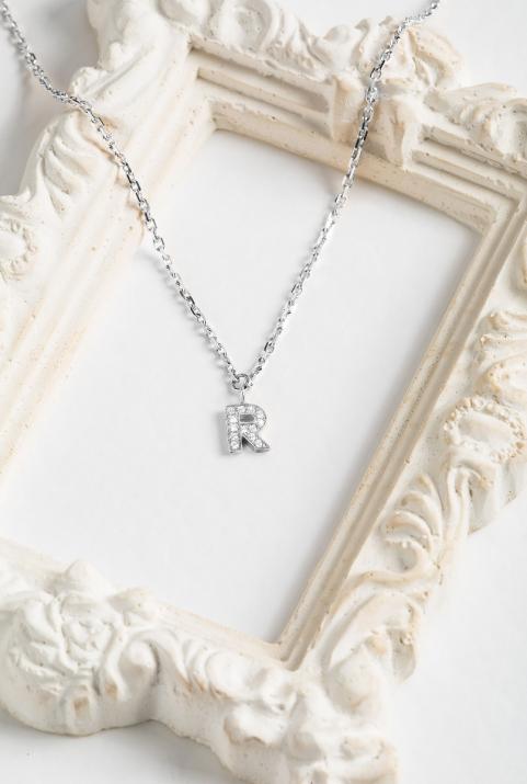 Chain Necklace with Diamond Letter in White Gold - Redline - 0++