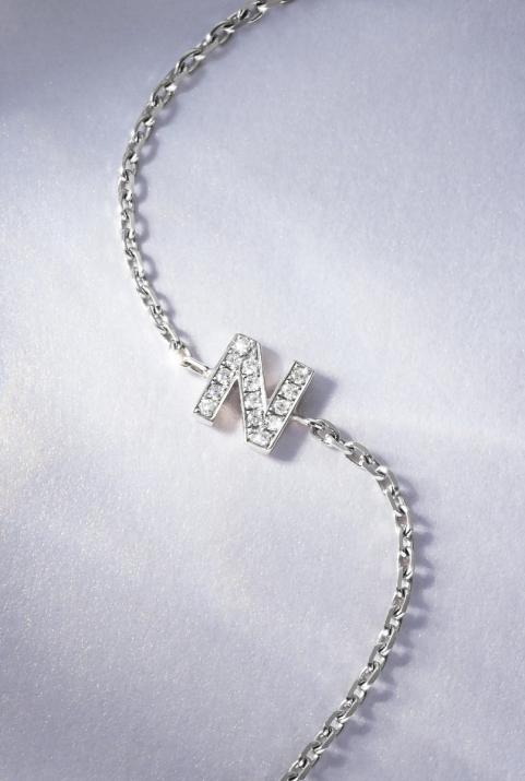 Chain Bracelet with Diamond Letter in White Gold - Redline - 0++