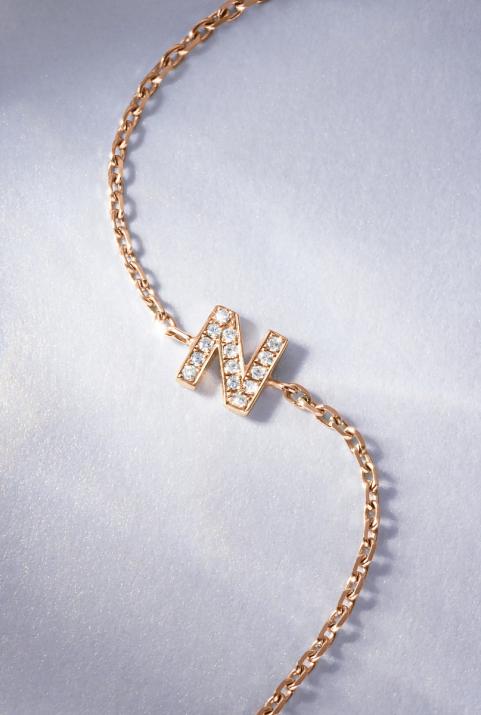 Chain Bracelet with Diamond Letter in Rose Gold - Redline - 0++