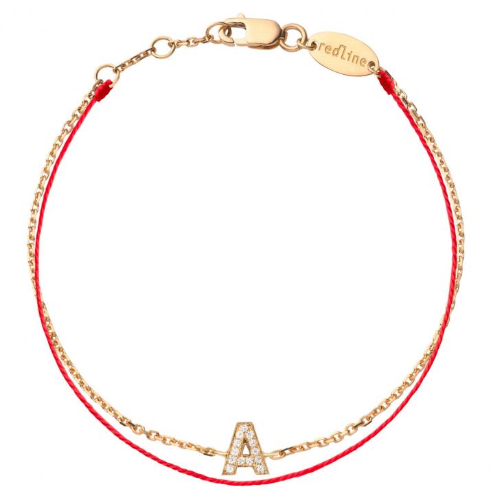 String-Chain Bracelet with Diamond Letter in Yellow Gold - Redline - 0++