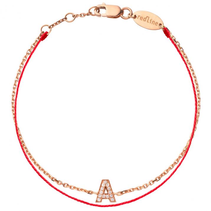 String-Chain Bracelet with Diamond Letter in Rose Gold - Redline - 0++