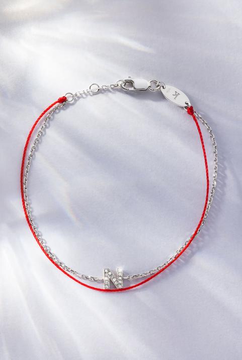 String-Chain Bracelet with Diamond Letter in White Gold - Redline - 0++