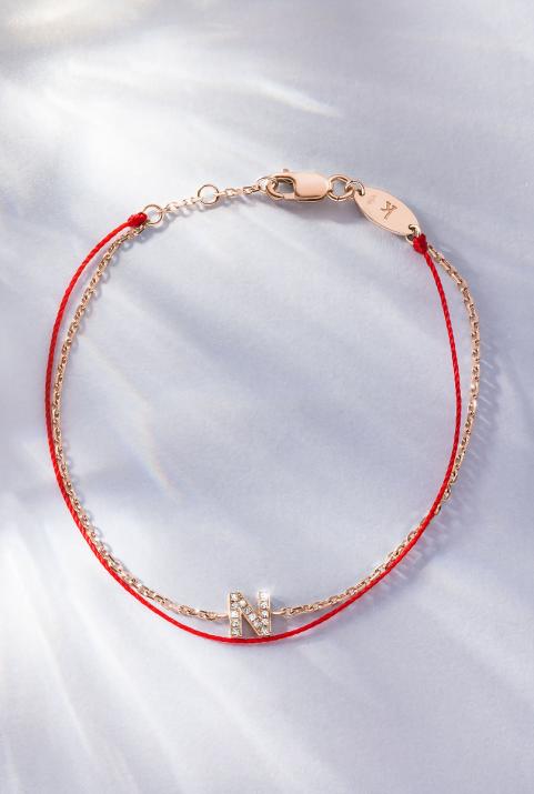 String-Chain Bracelet with Diamond Letter in Rose Gold - Redline - 0++