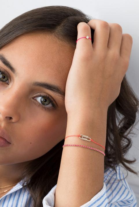 String Bracelet For Women with 0.12ct Round Diamond in Yellow Gold Pavé Setting - Redline - 0++