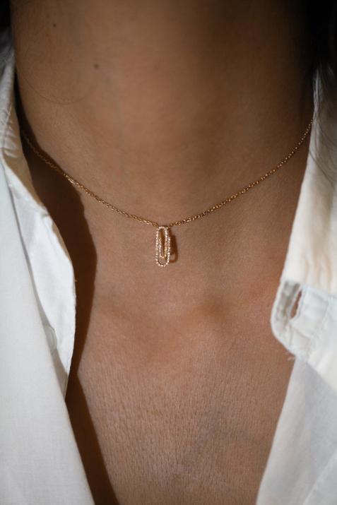 Chain Necklace For Women with 0.12ct Round Diamond in Yellow Gold Pavé Setting - Redline - 0++