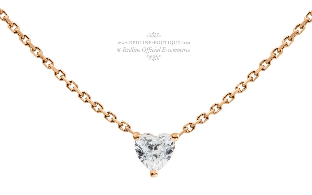 Redline Jewerly Bien Aime Chain Necklace For Women with 0.10ct Heart ShapedDiamond in Rose Gold Prong Setting Redline