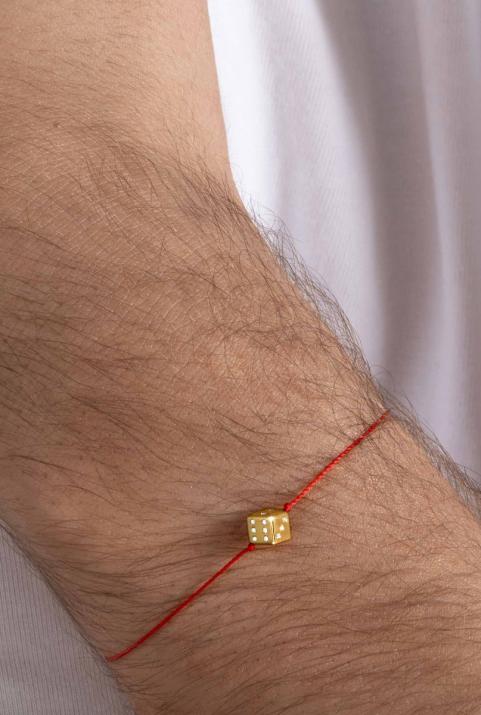 String Bracelet For Men with 0.09ct Round Diamond in Yellow Gold Pavé Setting - Redline - 0++