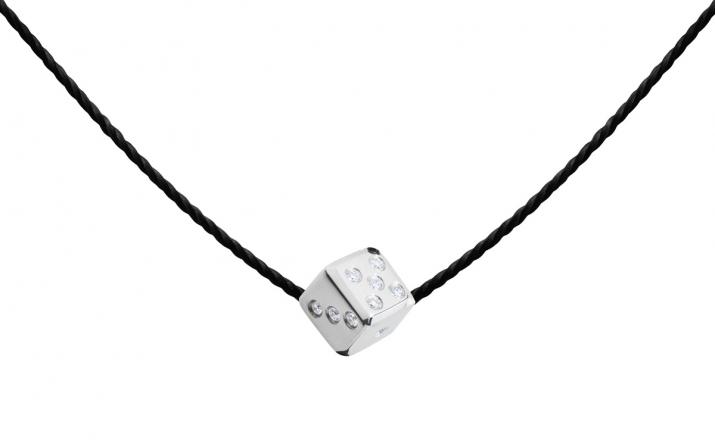 String Necklace For Men with 0.09ct Round Diamond in White Gold Pavé Setting - Redline