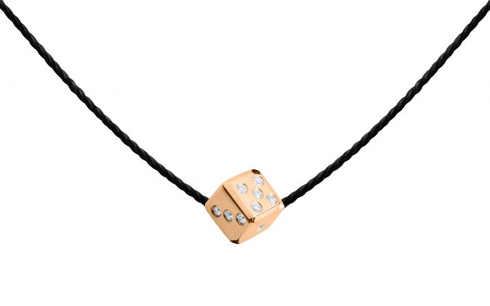 String Necklace For Men with 0.09ct Round Diamond in Rose Gold Pavé Setting - Redline