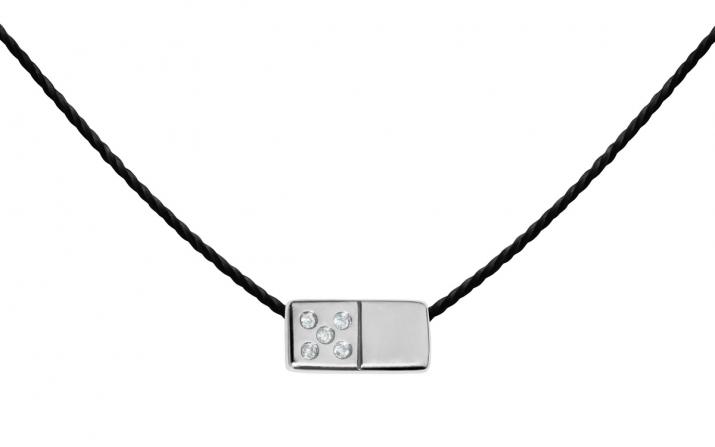 String Necklace For Men with 0.02ct Round Diamond in White Gold Pavé Setting - Redline