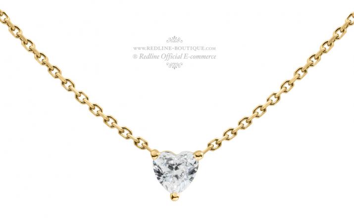 Chain Necklace For Women with 0.10ct Heart ShapedDiamond in Yellow Gold Prong Setting - Redline - 0++