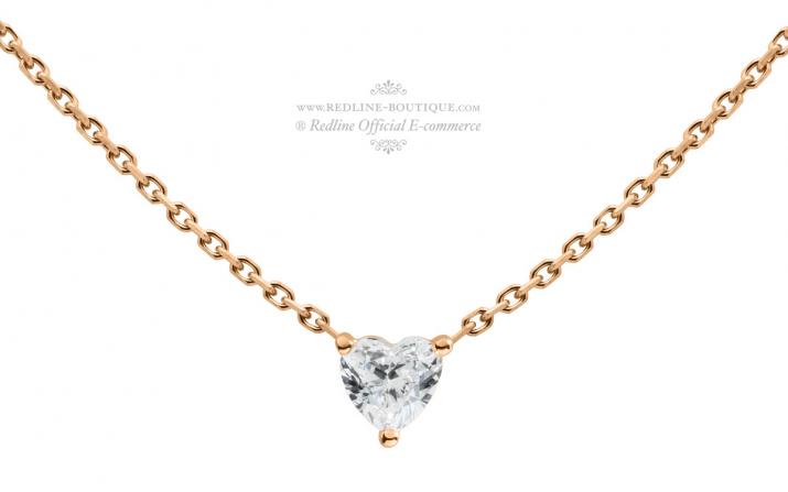 Chain Necklace For Women with 0.10ct Heart ShapedDiamond in Rose Gold Prong Setting - Redline - 0++