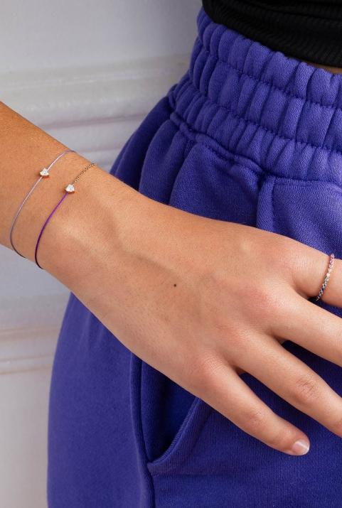 String-Chain Bracelet For Women with 0.20ct Heart ShapedDiamond in Rose Gold Prong Setting - Redline - 0++