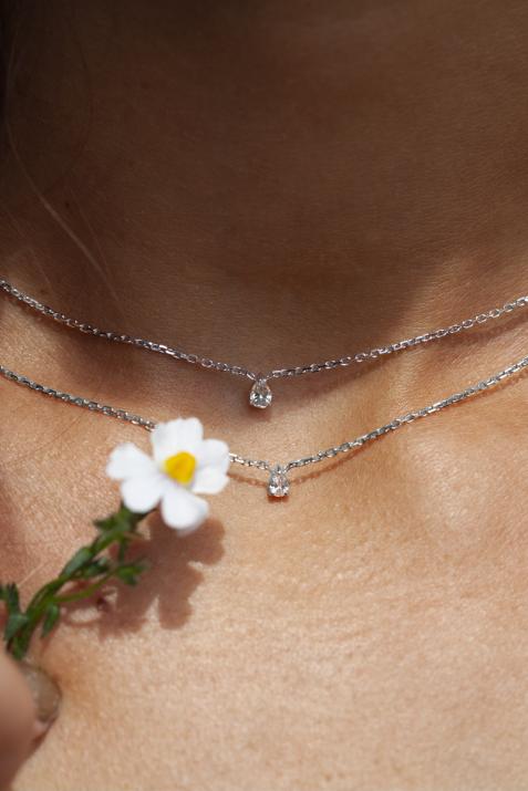 Chain Necklace For Women with 0.20ct Pear Diamond in White Gold Prong Setting - Redline - 0++