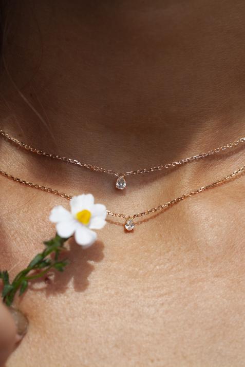 Chain Necklace For Women with 0.20ct Pear Diamond in Rose Gold Prong Setting - Redline - 0++