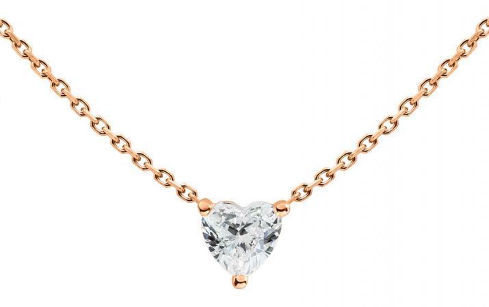 Chain Necklace For Women with 0.20ct Heart ShapedDiamond in Rose Gold Prong Setting - Redline - 0++