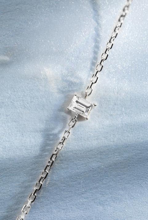 Chain Bracelet For Women with 0.10ct Princess Diamond in White Gold Prong Setting - Redline - 0++