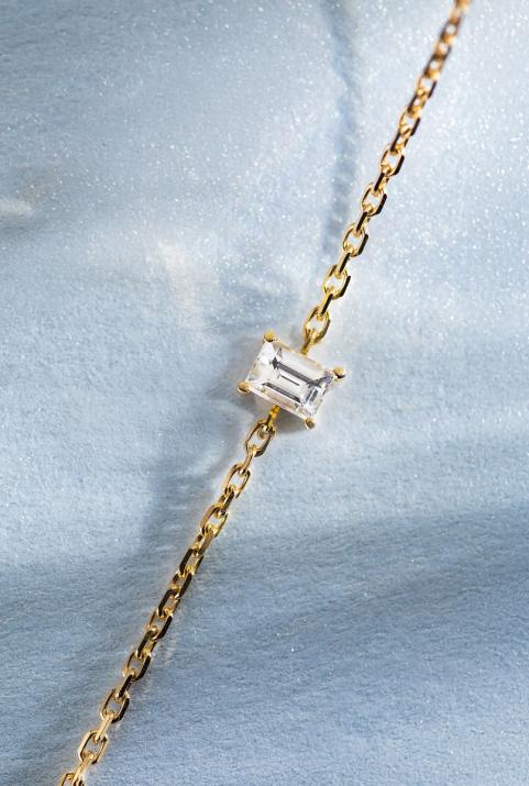 Chain Bracelet For Women with 0.10ct Princess Diamond in Yellow Gold Prong Setting - Redline - 0++