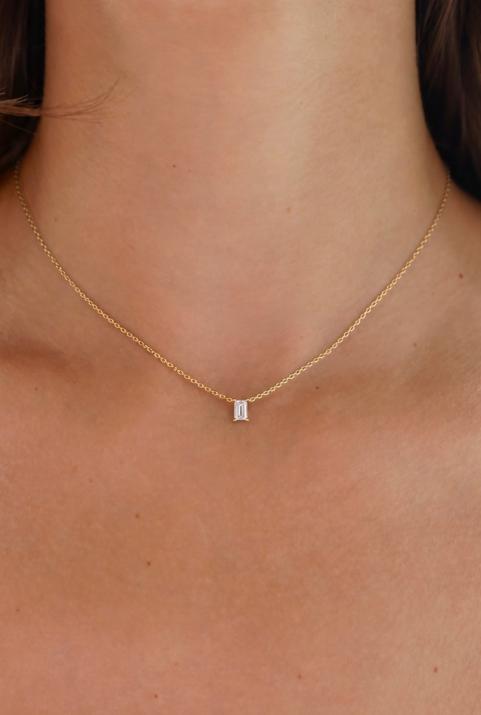 Chain Necklace For Women with 0.10ct Princess Diamond in Yellow Gold Prong Setting - Redline - 0++