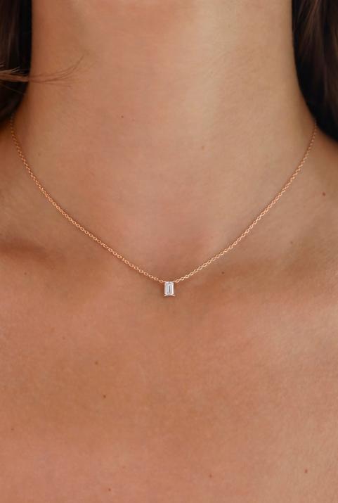 Chain Necklace For Women with 0.10ct Princess Diamond in Rose Gold Prong Setting - Redline - 0++