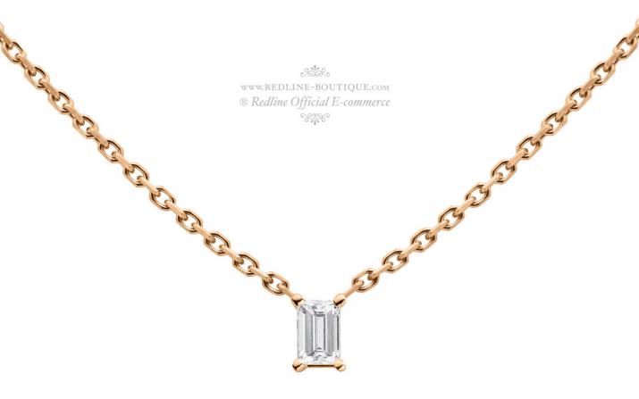 Chain Necklace For Women with 0.10ct Princess Diamond in Rose Gold Prong Setting - Redline - 0++