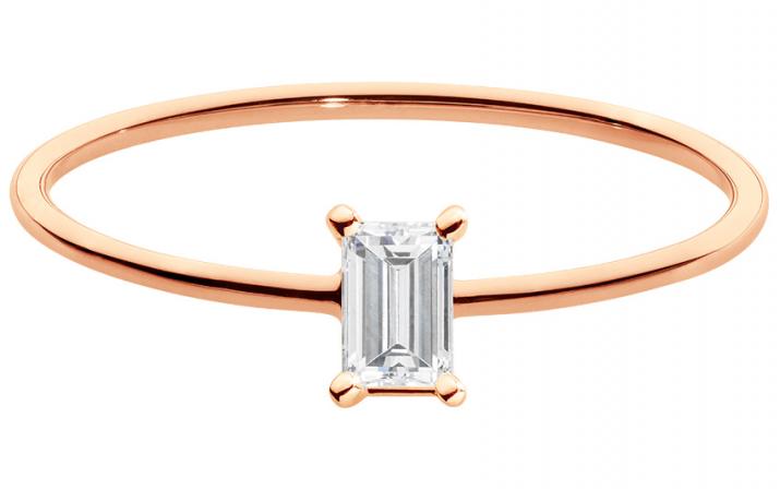 Ring with 0.10ct Princess Diamond in Rose Gold Prong Setting - Redline - 0++